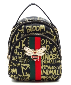 Graffiti Queen Bee Stripe Convertible Backpack Satchel GP2751B GOLD